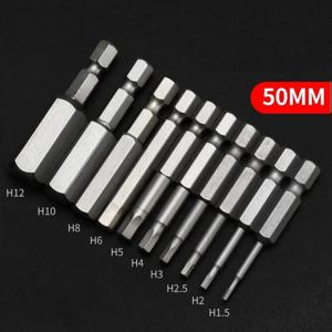10개입 1/4 육각 샹크 자석 헤드 스크류 드라이버 50mm 스크류드라이버 비트 H1.5-H12 너트 드라이버 세트 파워 드릴 어댑터 스크류 드라이버