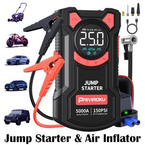 PAIVIROKU 5-in-1 점프 스타터 (에어 펌프 포함) 5000A 피크 스타터 150PSI 디지털 타이어 공기 주입기 자동차 배터리 점프 스타터 파워 뱅크