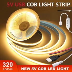 DC 5V COB LED 스트립 빛 USB 2PIN 와이어 DC 플러그 8MM 320LED 고밀도 유연한 테이프 3000K 4000K 6000K 따뜻한 자연 흰색