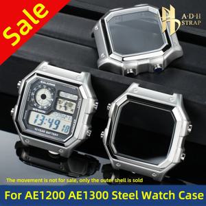 카시오 3299 AE-1200WH 시계 케이스 수정 AE1200 스테인레스 스틸 시계 케이스 방수 링이있는 금속 쉘 블랙 실버