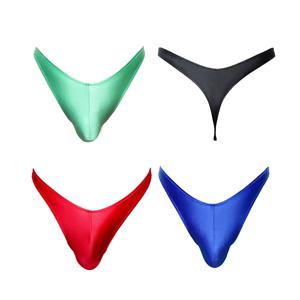 XClocKN 젊은 남성용 끈 팬티 로우라이즈 V자형 큰 사이즈 끈 팬티 새틴 광택 비키니 하이 슬릿 하의 팬티