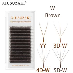 XIUSUZAKI 다크 브라운 W 모양 속눈썹 블룸, 2D, 3D, 4D, 5D, YY, 자동 꽃, 프리메이드 팬, 속눈썹 연장, 개별 속눈썹