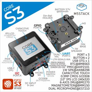 M5Stack 공식 ESP32-S3 2.0인치 터치 IPS 디스플레이, 0.3MP 카메라, 16MB 플래시 메모리, 8MB PSRAM, 2.4GHz Wi-Fi 개발 키트, DinBase 포함