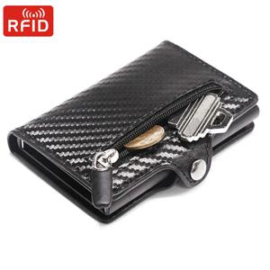 남성용 탄소 섬유 지갑 신용 카드 소지자 RFID 차단 얇은 미니 알루미늄 금속 지갑 동전 주머니 돈 가방 Vallet