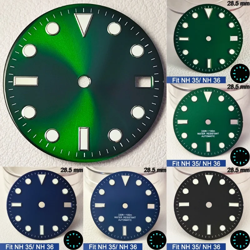NH35 무브먼트에 맞는 28.5mm 크기의 다이얼, 서브 다이얼, 에나멜 처리된 검은색 다이얼, NH35 다이버 다이얼, BGW9 야광 처리, NH35 다이얼, NH34 GMT 다이얼, 액세서리