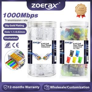 ZoeRax 200/100/50PCS RJ45 Cat6 패스 스루 커넥터 RJ45 모듈러 플러그 솔리드 또는 연선형 UTP/STP 케이블용 1.1mm 구멍