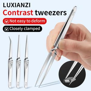 LUXIANZI 스테인레스 스틸 역방향 핀셋 정전기 방지 산업용 핀셋 내산성 비자 성 정밀 집게 도구