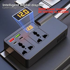 200W DC 12V/24V to AC 220V 컨버터 차량용 인버터 자동차 전원 어댑터 컨버터 7포트 QC3.0 타입-C USB 충전기 AC 소켓