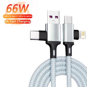 PD 2 in 1 USB A 케이블 유형 C-Lightning 고속 충전 케이블, iPhone 16 15 14 13 11Pro Max iPad Xiaomi Huawe Samsung