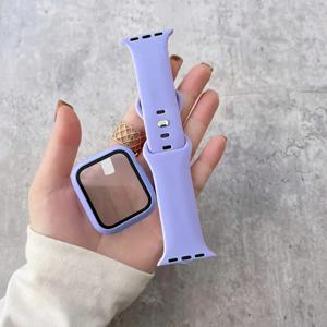 유리 + 케이스 + 밴드 Apple Watch 밴드 44mm 40mm 45mm 41-38mm 42mm 실리콘 스포츠 팔찌 iWatch series10 8 9 7 6 5 4 3 SE 스트랩