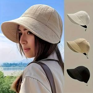 여성용 솔리드 컬러 버킷 모자 UV 보호 야외 스포츠 조절 가능한 캐주얼 모자 태양 모자 태양 보호