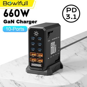 660W GaN USB C 충전기 스테이션 10 포트 고속 충전기 유형 C PD3.1 PD3.0 PPS Macbook Pro iPad iPhone 16 Samsung 용 빠른 충전기