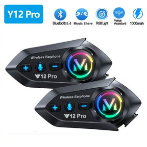 Y12 Pro 오토바이 헬멧 블루투스 헤드셋 인터콤 음성 보조 믹싱 음악 공유 거리 500M IP56 Waterproo