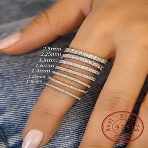 925 스털링 실버 1.4MM 1.6MM 1.8MM 여성을위한 전체 지르콘 유행 반지 약혼 결혼식 럭셔리 고품질 파인 쥬얼리
