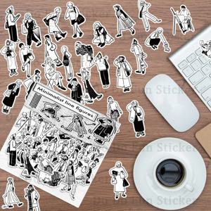 30PCS 크리 에이 티브 간단한 라인 패션 캐릭터 스티커 팩 방수 PVC 현대 미술 DIY 워터 컵 책 정제 전화 케이스