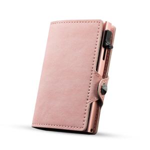 CASEKEY 핑크 지갑 슬림 미니멀리스트 가죽 팝업 지갑 Rfid 차단 여성용 남성용 미니 알루미늄 자동 카드 홀더