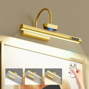 4000mAh LED 충전식 벽등 현대식 리모컨 3색 조광 골드 욕실 거울 조명 알루미늄 그림 조명