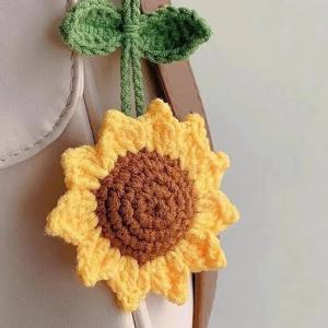 여자 펜던트 순수한 손으로 짠 해바라기 가방 자동차 펜던트 액세서리 해바라기 크로 셰 뜨개질 솔리드 컬러 귀여운 재미 있은 여자 선물에 대한 간단한