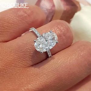 1/2/3/4CT 타원형 컷 여성을위한 전체 Moissanite 약혼 반지 솔리테어 숨겨진 헤일로 다이아몬드 S925 실버 웨딩 밴드 GRA