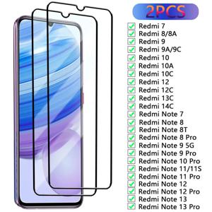 Xiaomi Redmi 7 8 9A 10C 12C 13C 14C 화면 보호기 Redmi Note 7 8T 9 10 11 12 13 Pro Glass 용 2PCS 전체 강화 유리