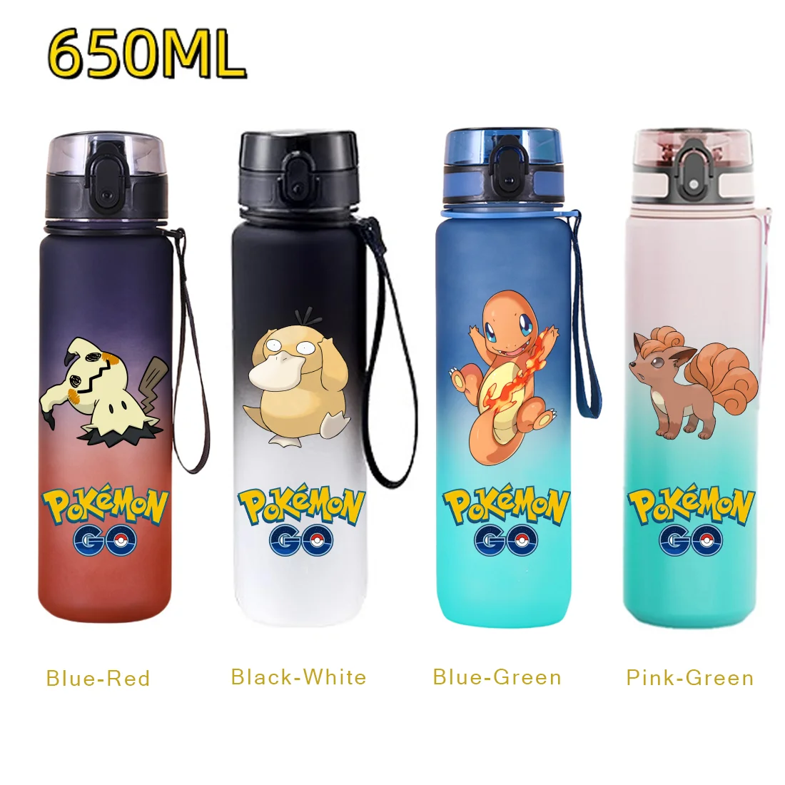 650ML 피카추 애니메이션 포켓몬 휴대용 플라스틱 물병 대용량 야외 피카추 워터 컵 어린이 스포츠 물병