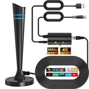스마트 텔레비전용 장거리 수신 HD TV 안테나, 실내 및 실외, 스마트 TV 로컬 채널용 4k,1080p 지원(파란색)