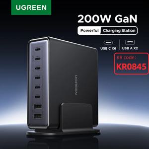 【Korean Plug】UGREEN 200W GaN 충전기 8 in 1 데스크톱 충전 스테이션 맥북 노트북 아이폰 18 17 프로 샤오미 삼성 태블릿 용