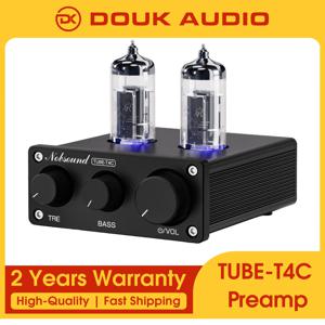 Douk Audio TUBE-T4C HiFi 밸브 튜브 프리앰프 톤 컨트롤이 포함된 스테레오 오디오 프리앰프 Treble&Bass