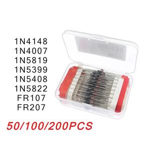 50/100/200pcs 정류기 다이오드 쇼트키 다이오드 키트 1N4007 1N4148 1N5819 1N5399 1N5408 1N5822 FR107 FR207 고속 스위칭