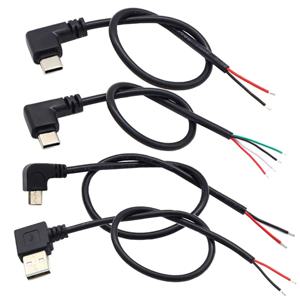 1개 2핀 4핀 마이크로 USB / C타입 충전 커넥터 USB 2.0 A타입 엘보 헤드 남성 전원 공급 연장 케이블 DIY 데이터 라인