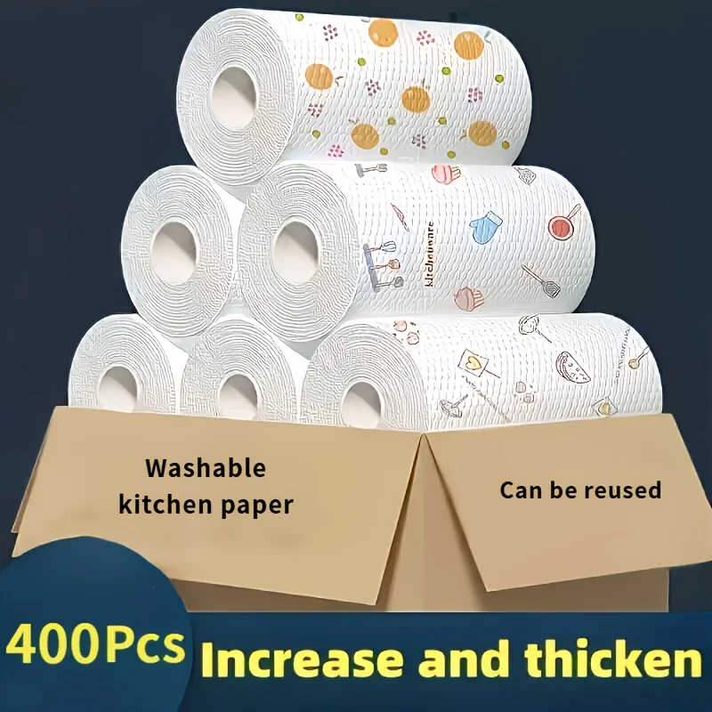400pcs/1Roll 게으른 천 일회용 주방 습식 건식 이중 용도 가정용 청소 특수 종이 가정용 식기 세척 천 티슈