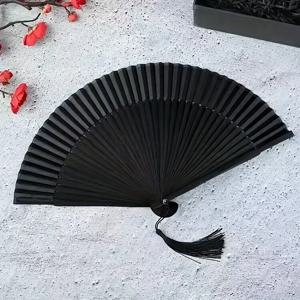 빈티지 검은색 대나무 접이식 팬 – 수제 복고풍 중국/일본 스타일, 21.01cm, 가볍고 내구성이 뛰어남
