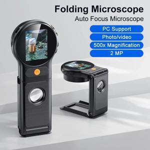 자동 초점 500X 디지털 현미경 8leds 2MP 코인 비디오 현미경 전자 수리를위한 접이식 돋보기 2 인치
