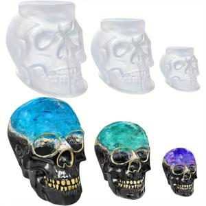 레진, 비누, 점토, 양초 왁스 주조, 할로윈 홈 데코레이션을 위한 소형, 중형 및 대형 3D 실리콘 두개골 헤드 몰드