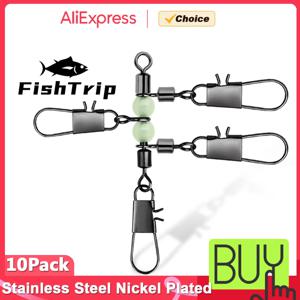 FishTrip 3 웨이 스위블 10Pcs T 모양 크로스 라인 스위블 서핑 낚시 커넥터 용 글로우 비즈 포함 스위블 인터록 핀