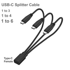 3/4/6포트 타입 C 암-수 연장 케이블 USB-C 분배기 케이블 멀티 허브 충전 케이블 (IOS 타입 C, 마이크로 USB 기기용)