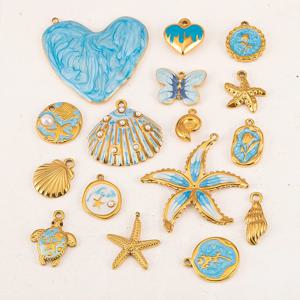 2pcs 스테인레스 스틸 블루 에나멜 오션 시리즈 보헤미안 펜던트 DIY 귀걸이 목걸이 팔찌 리조트 쥬얼리 액세서리