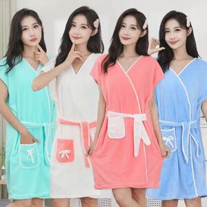 여성용 목욕 가운, 산호 양털 부드러운 흡수성 목욕 가운, 스트랩 웨어러블 목욕 가운, 통기성 성인 목욕 타월