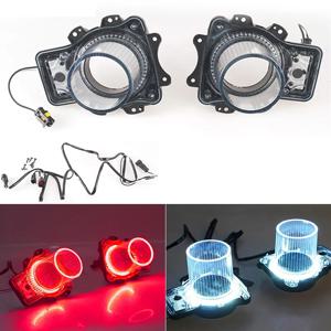 2PCS 자동차 LED 화이트/레드 엔젤 아이즈 헤드라이트 에어 인서트 어셈블리 LED 헤일로 헤드라이트 인서트 (닷지 챌린저 2015-2020용)