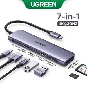 UGREEN USB C 허브 7 in 1 도크 4K HDMI 100W PD USB-C & 2xUSB-A 5Gbps 데이터 포트 SD/TF 카드 리더 (노트북 MacBook Pro/Air Dell용)