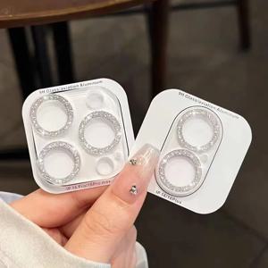 아이폰 17, 16, 13, 14, 15, 11, 12 Pro Max, Plus 모델용 반짝이는 글리터 카메라 렌즈 보호 필름 2개 세트, 아이폰 13, 12 미니용 렌즈 보호 커버.