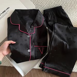 새로운 여름 여성 꽃 잠옷 소녀 여름 작은 신선한 반팔 바지 얼음 실크 새틴 Homewear 정장 실제 사진