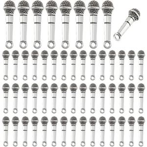 80Pcs 마이크 매력 합금 음악 테마 매력 DIY 목걸이 팔찌 키 체인에 대한 골동품 실버 마이크 펜던트