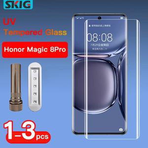 1-3PCS UV 강화 유리 For Honor Magic 8 7 6 5 4 3 Pro 풀 커버 접착제 경화 스크린 프로텍터