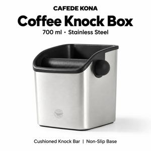 CAFEDEKONA 커피 노크 박스, 스테인레스 스틸, 700ml, 비스듬한 입, 고무 막대, 대용량, 미끄럼 방지 베이스, 가정용