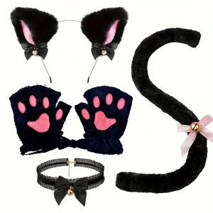 귀여운 고양이 의상 5세트: 머리띠, 장갑, 목걸이, 꼬리가 포함된 흑백 고양이 의상. 동물에게 매우 적합합니다.