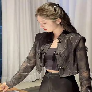 우아한 짧은 소매 중국 스타일 슬림 피트 셔츠 여성 패션 초가을 국가 트렌드 복고풍 정장 탑 여성 셔츠
