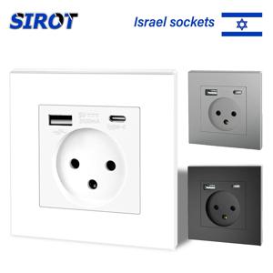 SIROT 이스라엘 소켓 (USB 타입 C 포함), 86mm 난연 PC 패널, AC 230V 50Hz 이스라엘 표준 벽면 콘센트 (흰색, 검정색, 회색)