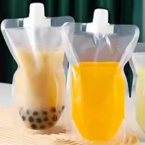 10PCS 여행 음료 스파우트 파우치 투명 비닐 봉투 봉인 된 주스 보관 가방 음료 여름 얼음 차가운 음료 파우치 휴대용