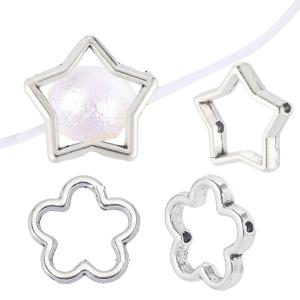 50개 앤티크 실버 꽃 별 프레임 스페이서 비즈 더블 홀 커넥터 링 DIY 비즈 귀걸이 팔찌 목걸이 제작용